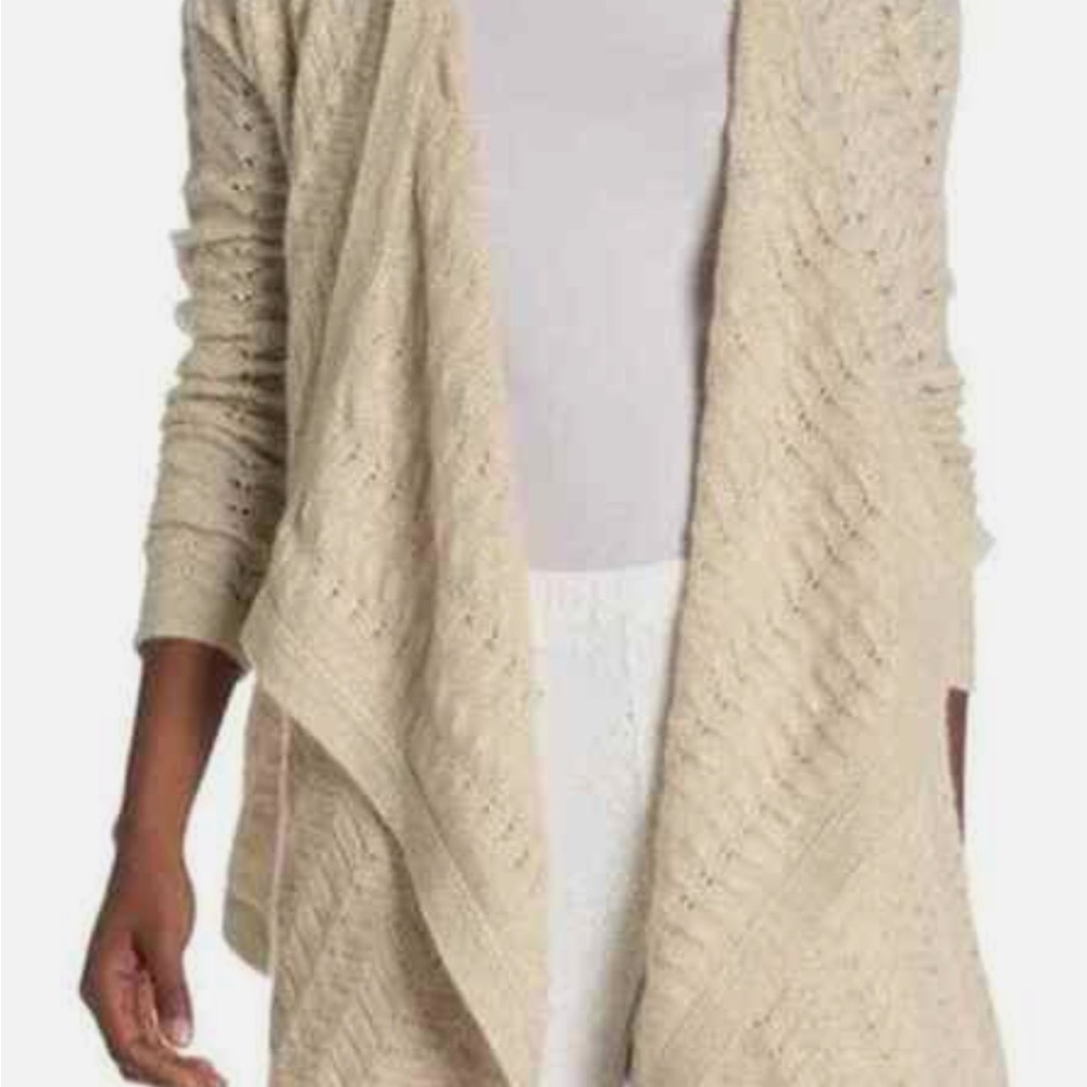 Johnny Was Cream Cardigan Soft Knitted Long Open Front